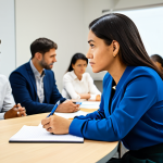 **

"A professional female counselor in a modest blouse and skirt, attending a workshop on ethical considerations in counseling. The setting is a brightly lit conference room with diverse participants. She is taking notes attentively. Safe for work, appropriate content, fully clothed, perfect anatomy, correct proportions, natural pose, professional, high quality."

**