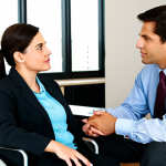 Empathetic Listening**

"A compassionate counselor, fully clothed in professional attire, attentively listening to a client in a wheelchair in a bright and welcoming office setting. The counselor is making eye contact and nodding in understanding. Safe for work, appropriate content, professional, perfect anatomy, natural proportions, well-formed hands, proper finger count, modest clothing, family-friendly."

**